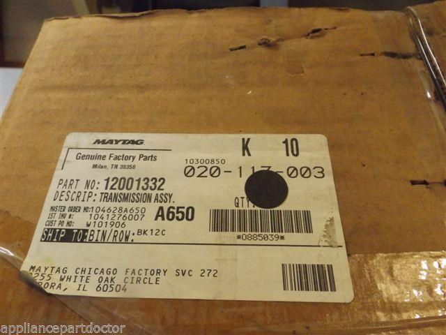 Maytag Whirlpool Washer 12001332 Transmission Assy NEW IN BOX Maytag Whirlpool Washer 12001332 Transmission Assy NEW IN BOX